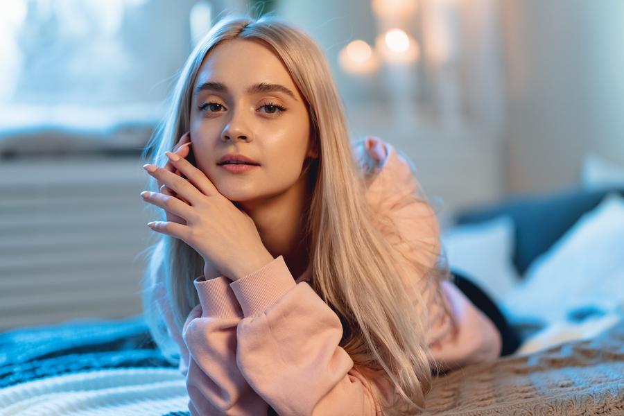 Beautiful platinum blonde hair showing healthy hair structure