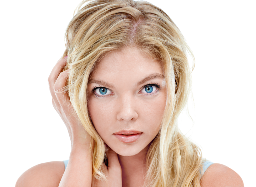 Woman with beautiful teddy blonde hair showing off her natural beauty